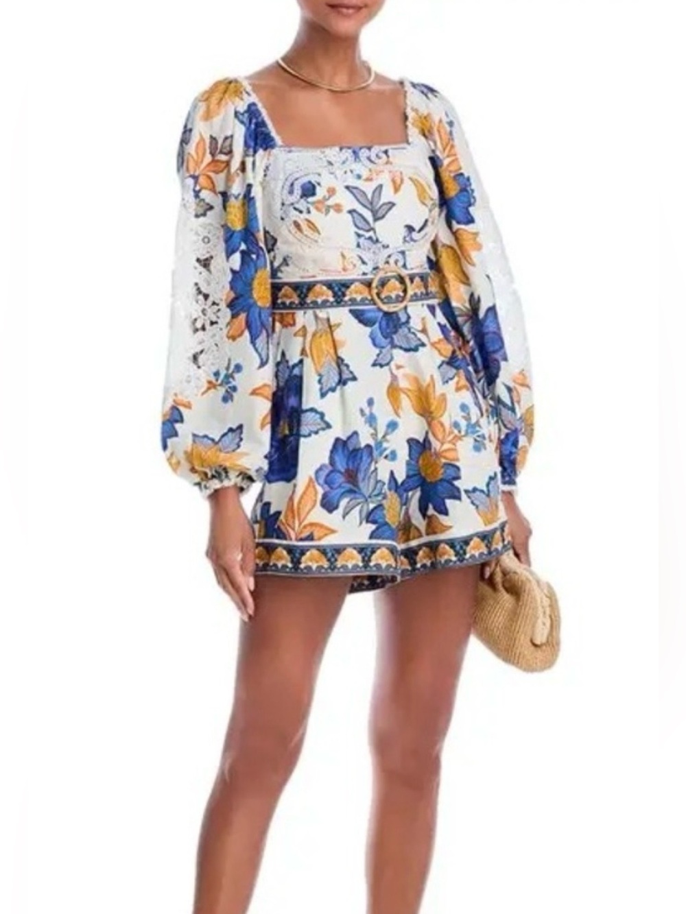 Farm Rio Off-White Summer Flowers Lenzing Ecovero Euroflax Romper Size Medium